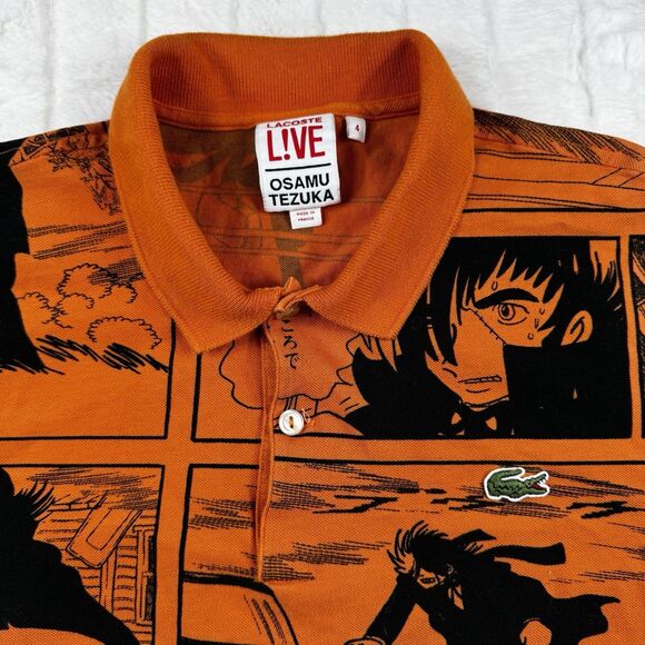 Lacoste Live x Osamu Tezuka Polo Shirt Size 4* Allover Print Orange Preppy Rare - Picture 7 of 16